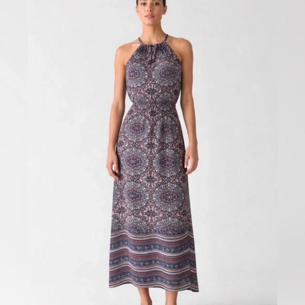 Athleta Island Life Halter Maxi Dress Boho Travel Tassel Medallion S